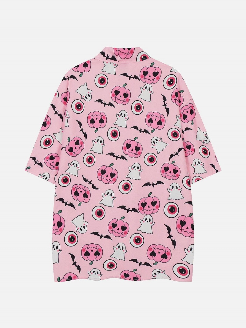 Chemise à Manches Courtes Aelfric Eden Cartoon Ghost Pumpkin Print Rose | SFD-93375735